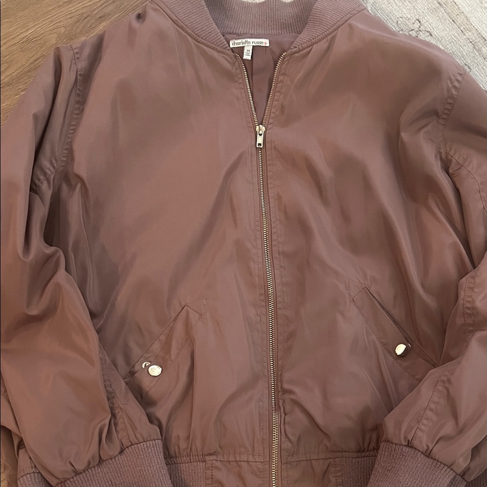Charlotte Russe Dusty Rose Zip-Front Bomber Jacket